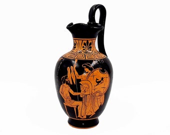 Greek Oinochoe Red figure Pottery 19cm, shows God Hephaestus with Thetis,Goddess Aphrodite