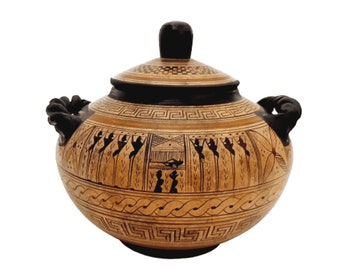 ギリシャのピクシス 19 cm、幾何学模様の陶器 - Etsy 日本