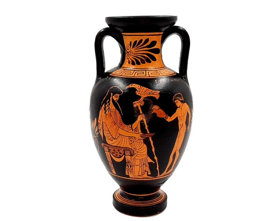 古代ギリシャの花瓶 22 cm、赤像式アンフォラ、アキレスとパトロクロス