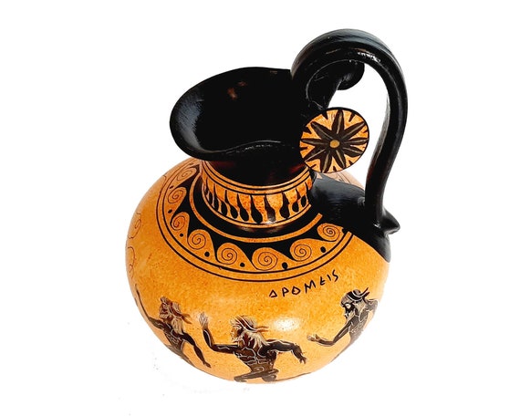 古代ギリシャの陶器、ロドス島のオイノコエ 20 cm、古代オリンピックの  