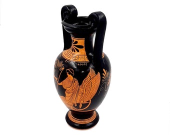 ギリシャ陶器アンフォラ 24 cm、赤像式花瓶、トリプトレモスと女神