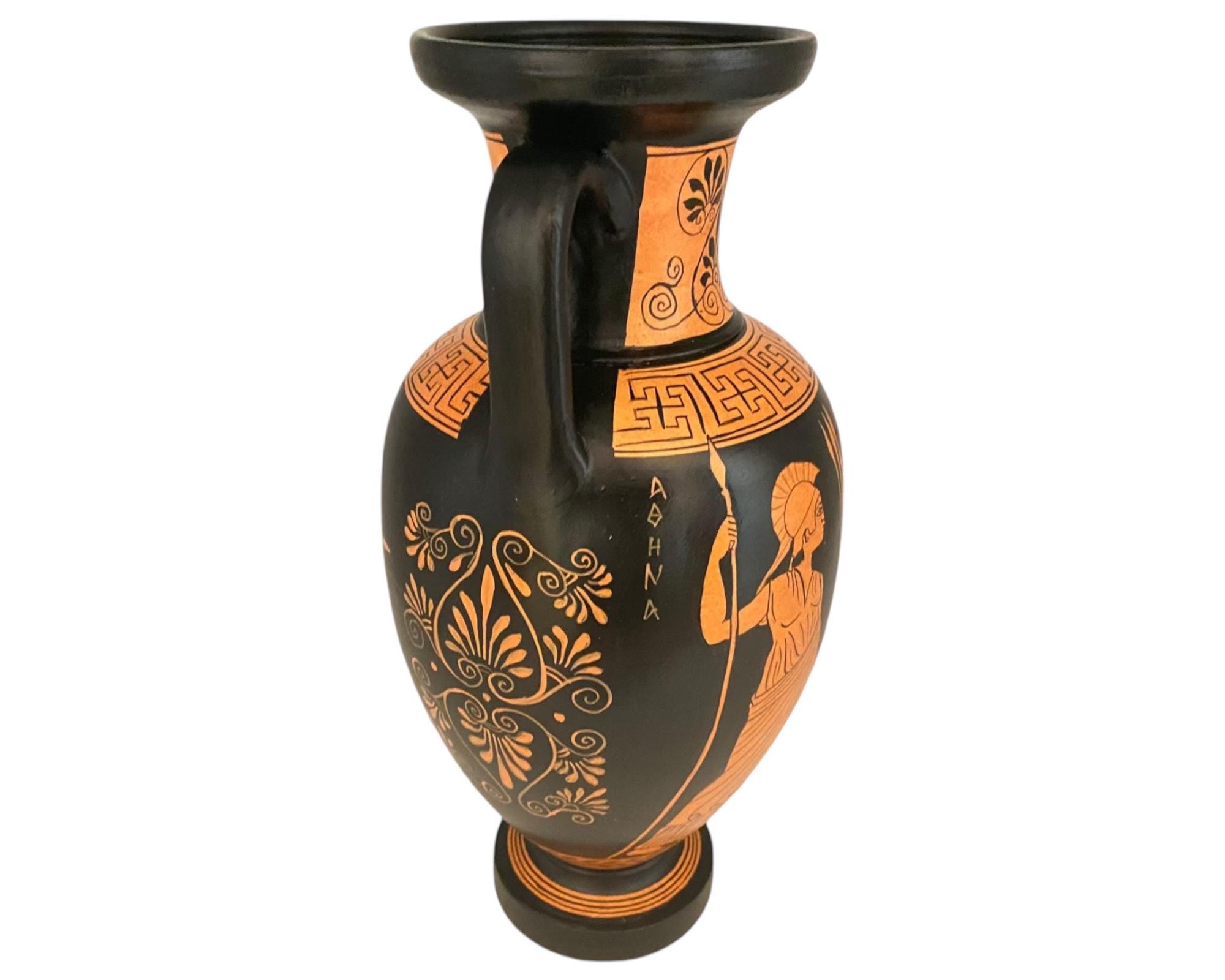 古代ギリシャの花瓶 31 cm、赤像式アンフォラ、アテナとオデュッセウス