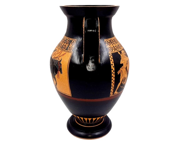 Red -black Figure Amphora 31cm,hercules Driving Bull to Sacrifice