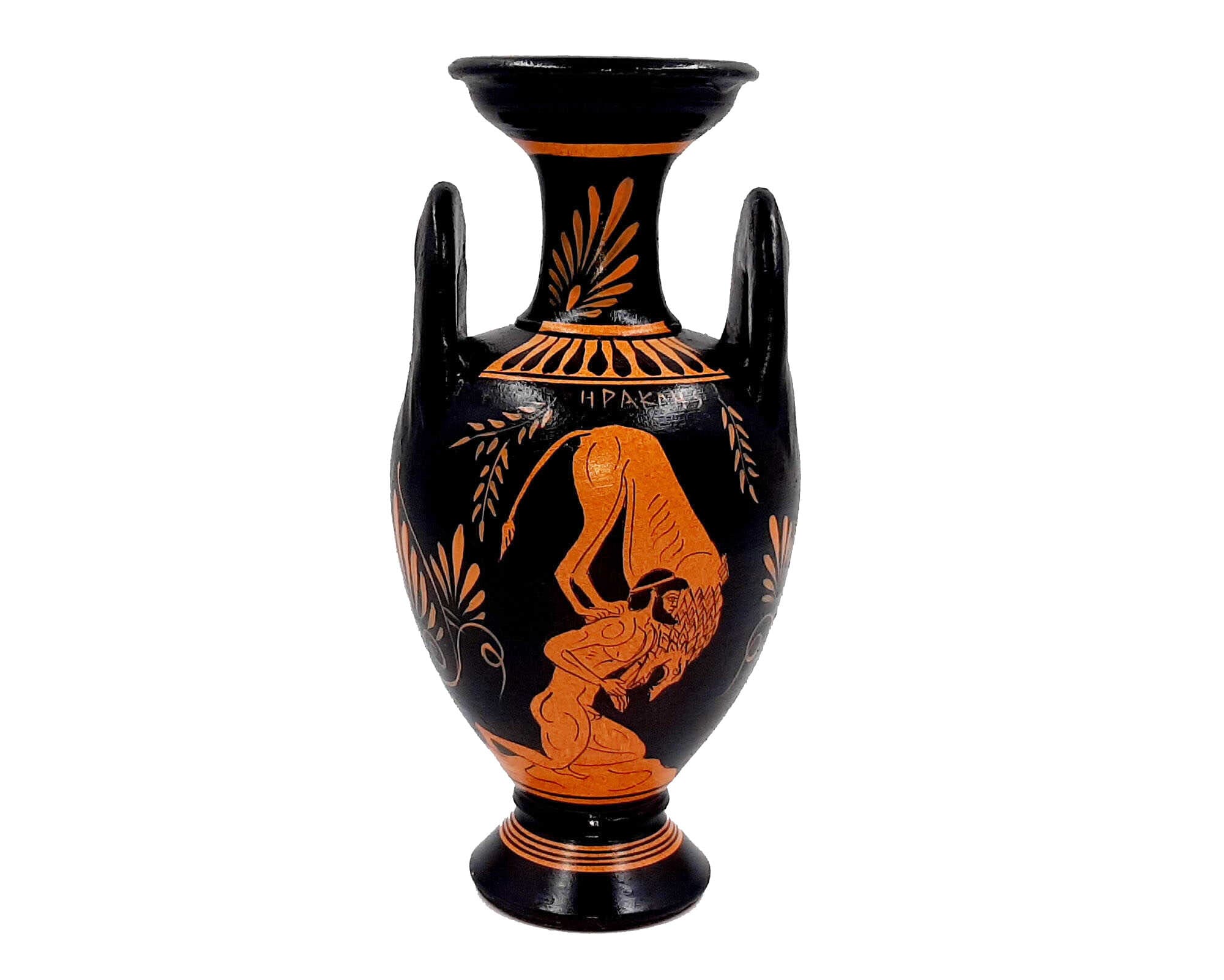 Red Figure Vase,amphora 22cm , Shows Oedipus With Sphinx and