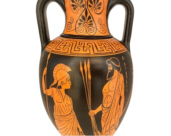古代ギリシャの花瓶 31 cm、赤像式アンフォラ、アテナとオデュッセウス