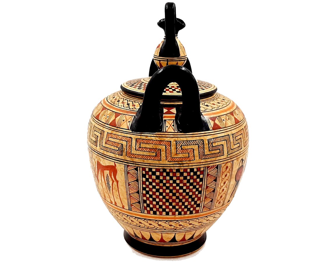 Ancient Greek Canister 23cm With Lid Geometric Art Pottery Etsy