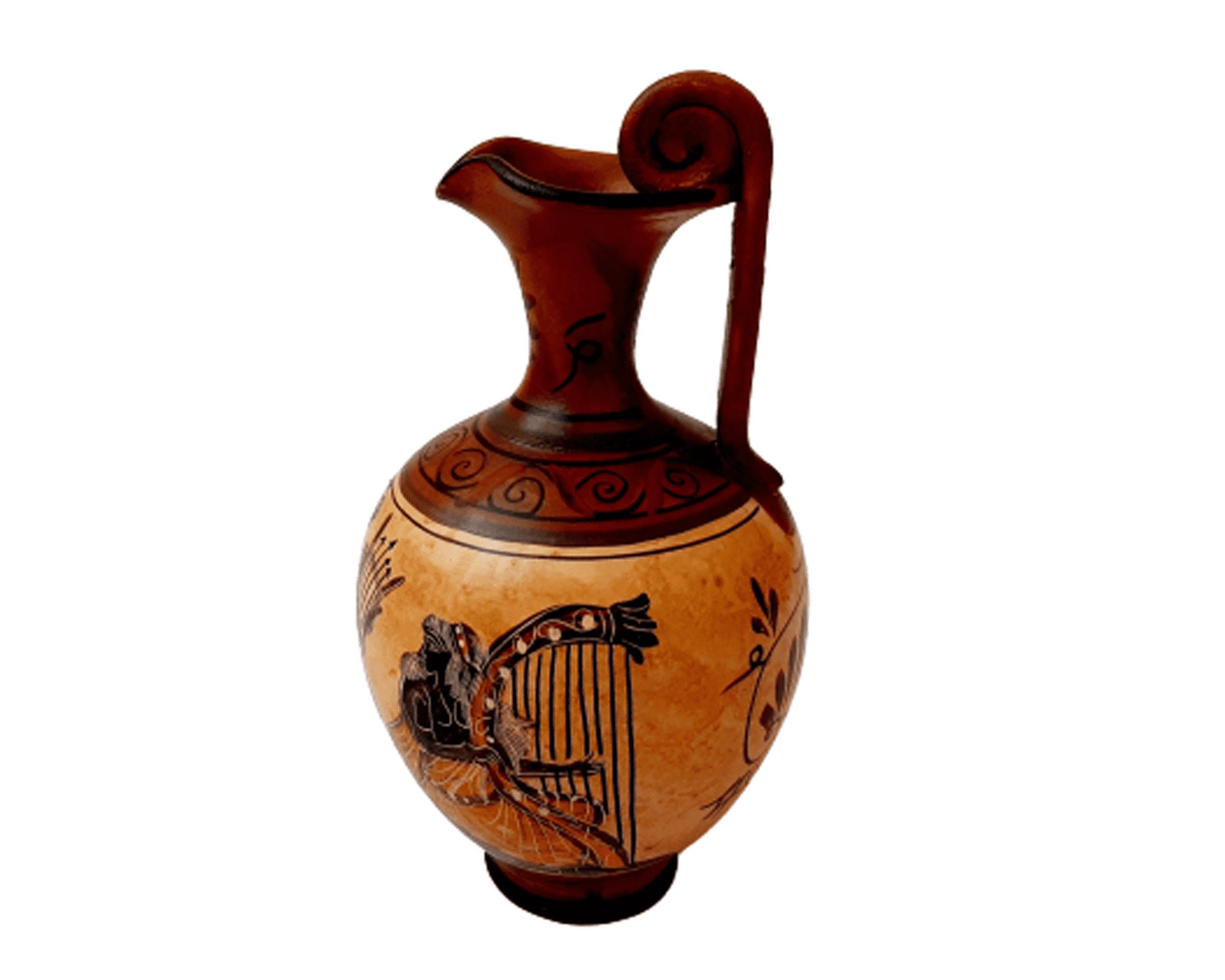 Ancient Greek Oinochoe 19cm,with Brown Shades,showing God Apollo