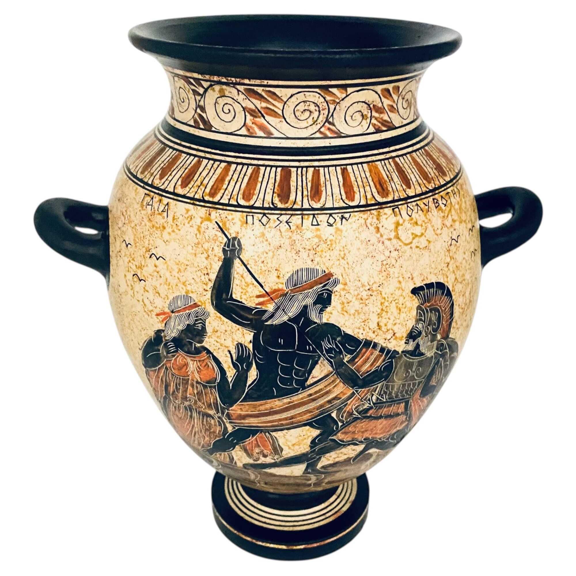 ギリシャのスタムノス花瓶：ポセイドンとゼウス、古代陶器のレプリカ