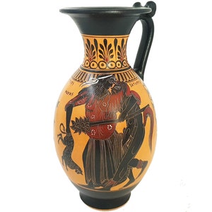 Black figure Pottery Vase  32cm,Satyr with Menas and God Dionysus