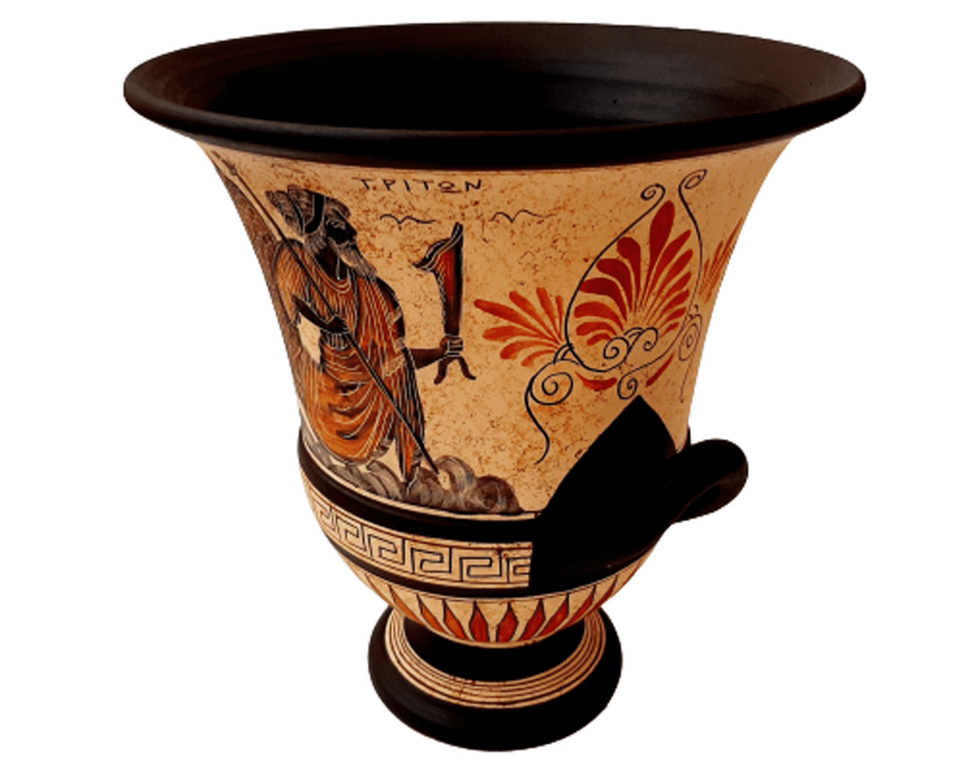 クラテル 26 cm、古代ギリシャ陶器、教室の様子とトリトンを表現