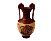 Ancient Greek Vase ,Amphora 19cm, with Brown shades, shows Achilles kill Hector