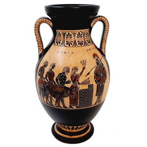 Black Figure Amphora Vase 26cm,Scence of Sacrifice for Goddess Athena