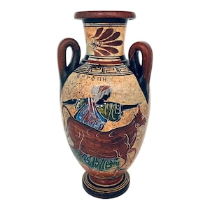 Ancient Greek  Amphora  22cm,Mulitcolored, Shows Europa with the Bull,and Godess Nike