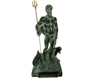 Statue of Greek God Poseidon with Dolphins,Plaster Sculpture 25,5cm