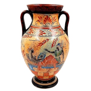 Greek Pottery Vase,Amphora 26cm,Achilles with Hector and God Hermes with Semele
