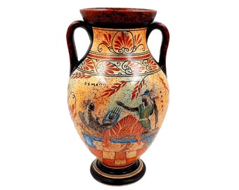 Greek Pottery Vase,Amphora 26cm,Achilles with Hector and God Hermes with Semele