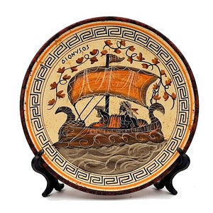 Plate 20cm,Ancient Greek pottery,Shows God Dionysus on Ship