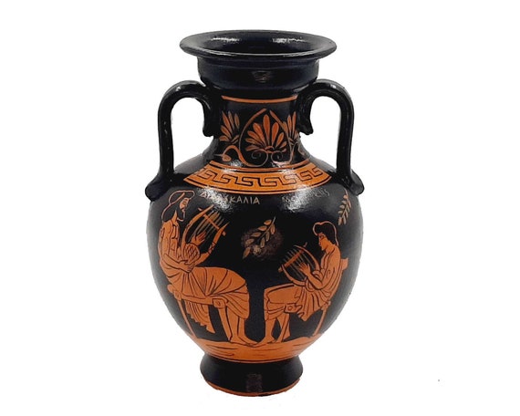 ギリシア製　ヨーロッパ陶器　特価！ギリシア神話陶器の壺3個セット！国が認めた作品 ギリシャ陶器、赤像式アンフォラ 17 cm、ネメアの獅子とヘラクレス