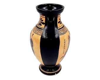 Vaso greco in ceramica a figure nere, dipinto del dio greco Apollo, 17