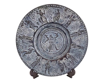 Relief terracotta plate 25cm,Blue Patina,reprasanting Ancient Greek Olypmian Gods