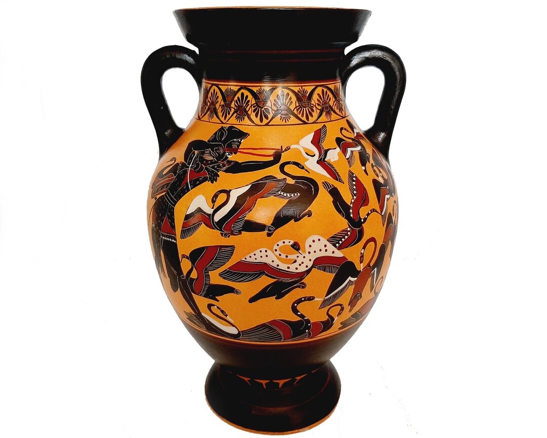 Black Figure Pottery,replicas Amphora 31cm,heracles Slaying the