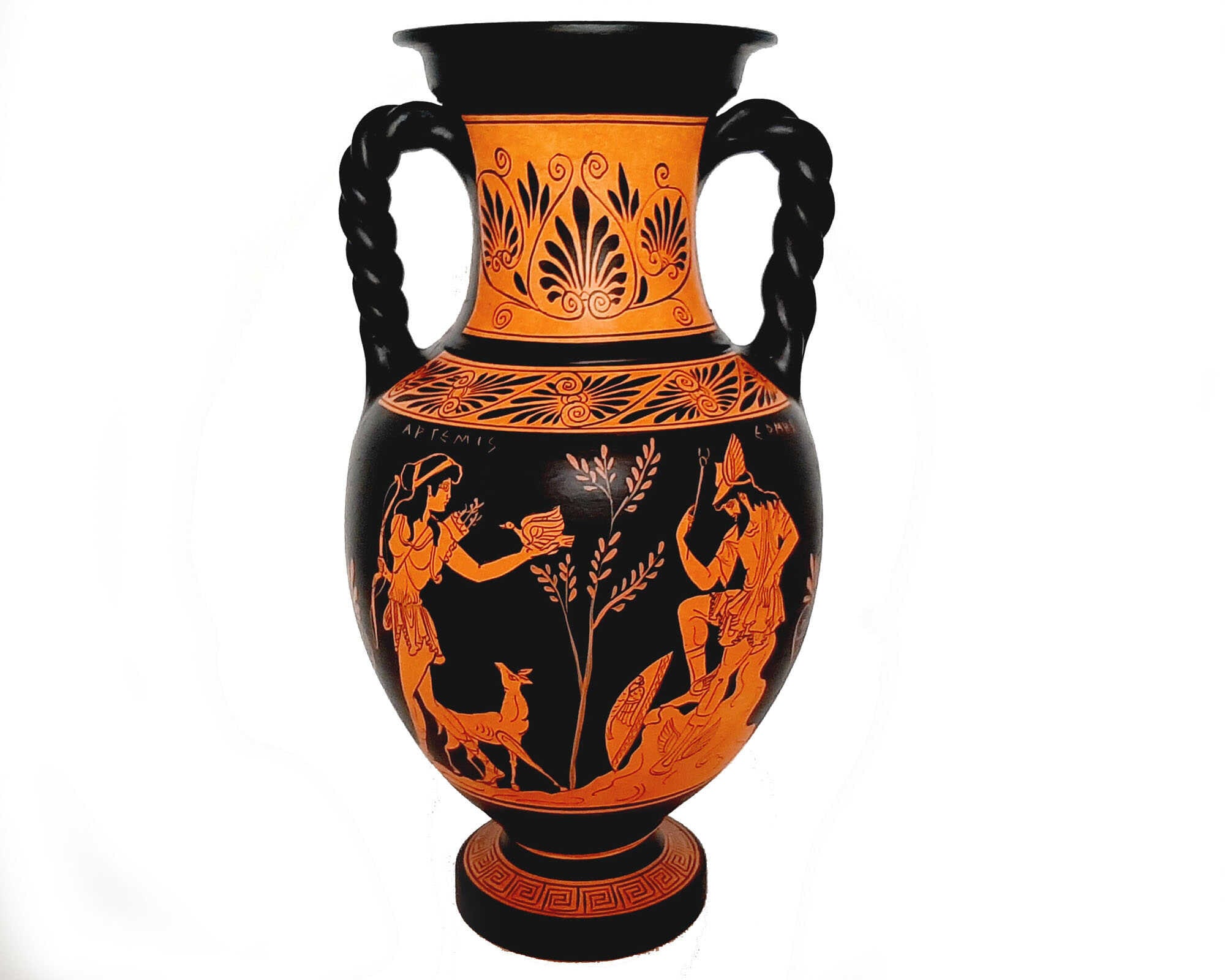 Red Figure Pottery Vase 36cmhercules With Liongod Hermes Etsy
