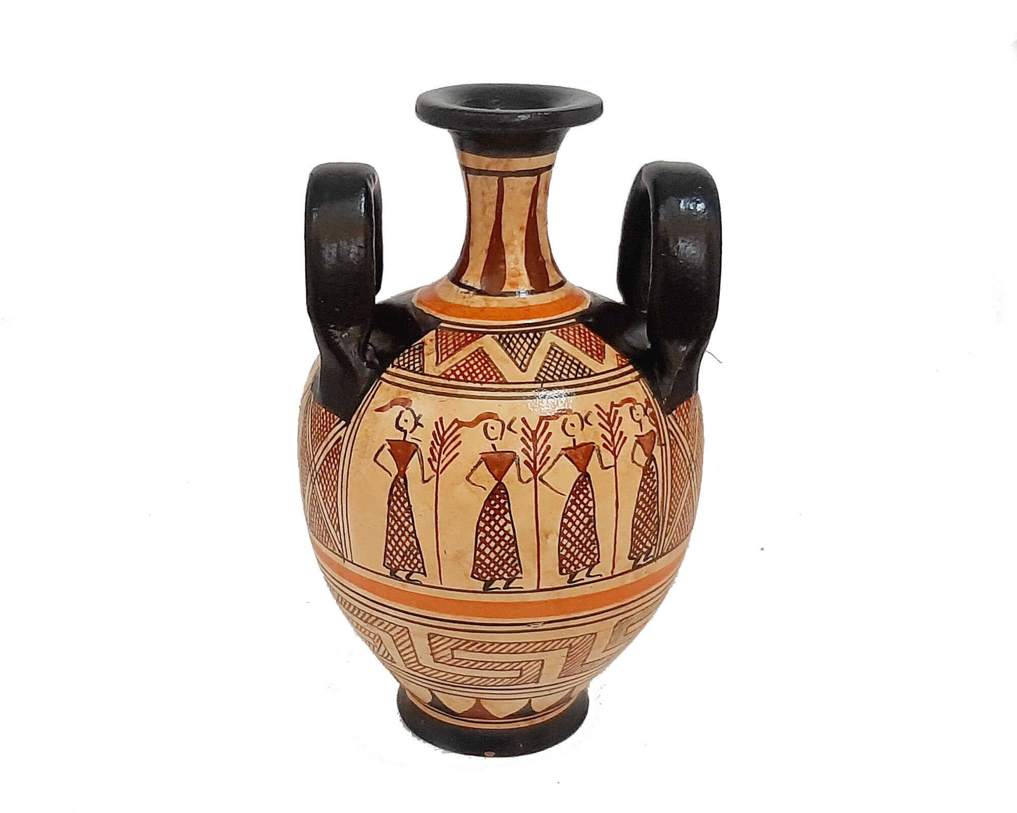 ダークグレー 陶器製 結び目のモダンな幾何学模様の花器花瓶 約30cm