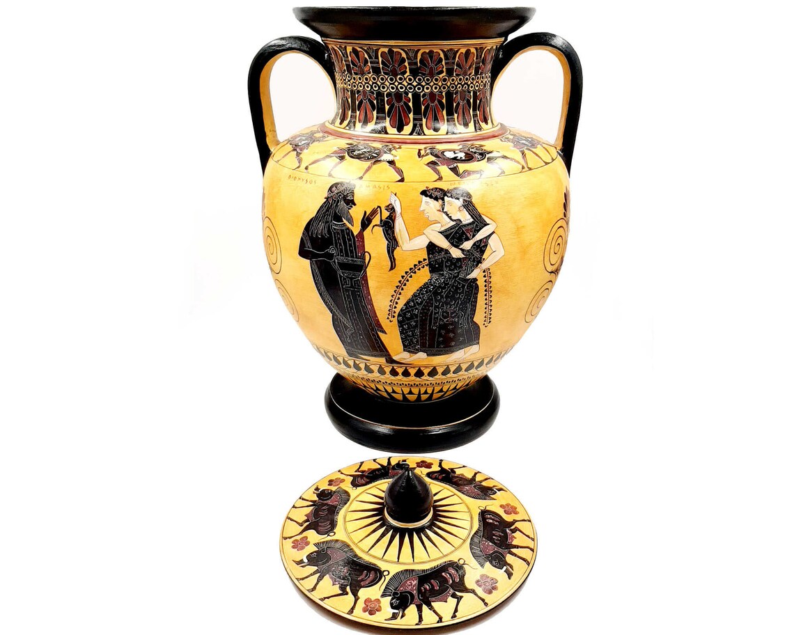 Attic Black Figure Amphora 46cm amasis Paintergod Dionysus Etsy