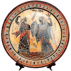 Greek Ceramics Plate 28cmMulticolored,God Poseidon with Goddess Athena