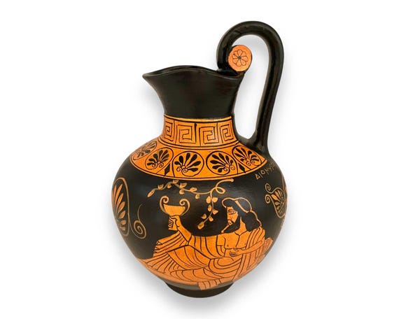 Griego M93 美品 God Dionysus,hermes With Semele,greek Rhodian Oinochoe 24cm,red