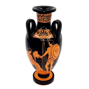 Red figure Vase Amphora with 3 handle 22cm,Warrior&#39;s Farewell