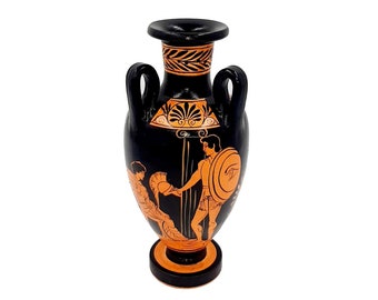 Red figure Vase Amphora with 3 handle 22cm,Warrior's Farewell