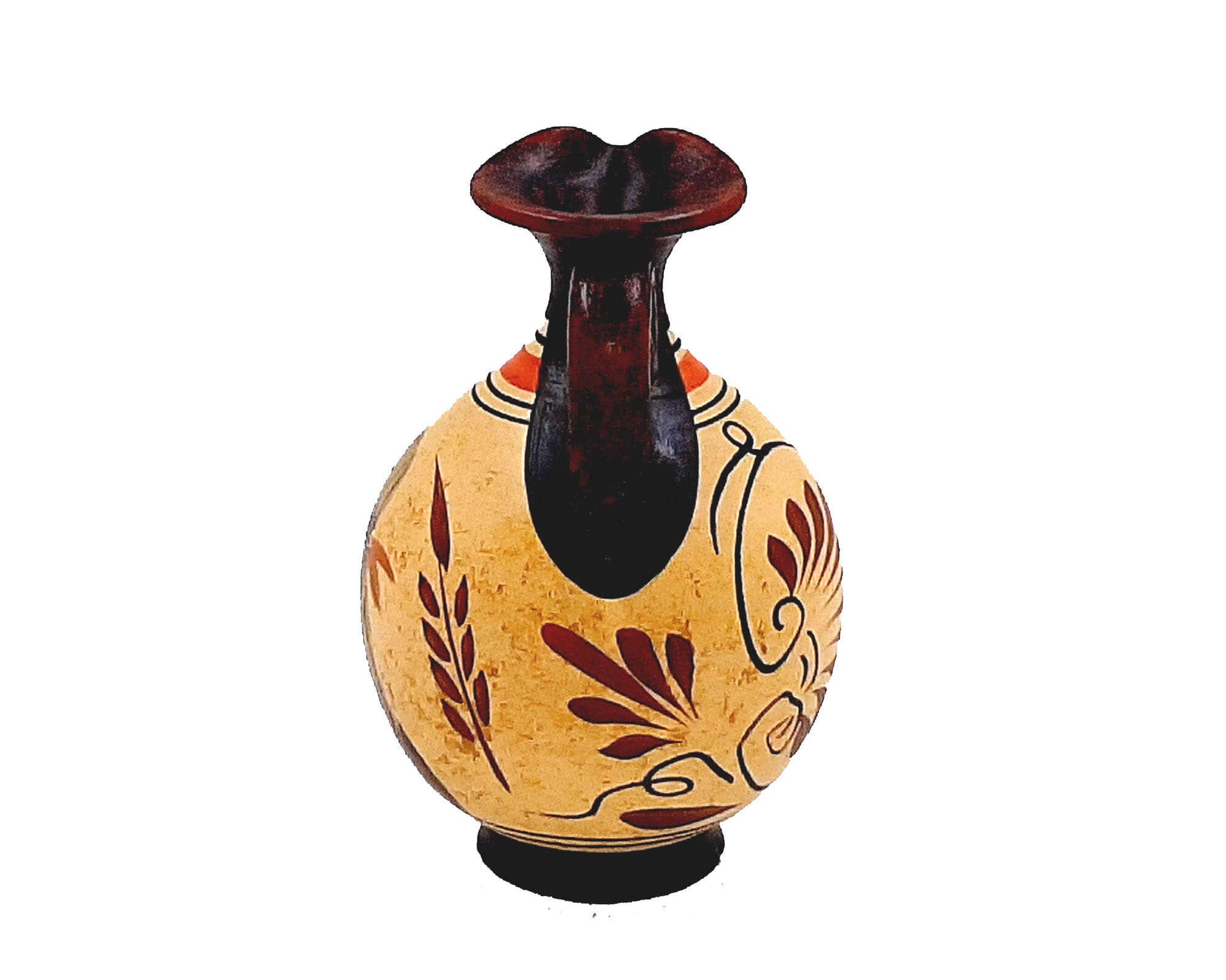 Greek Oinochoe 11,5cm,Yellow background,shows God Dionysus