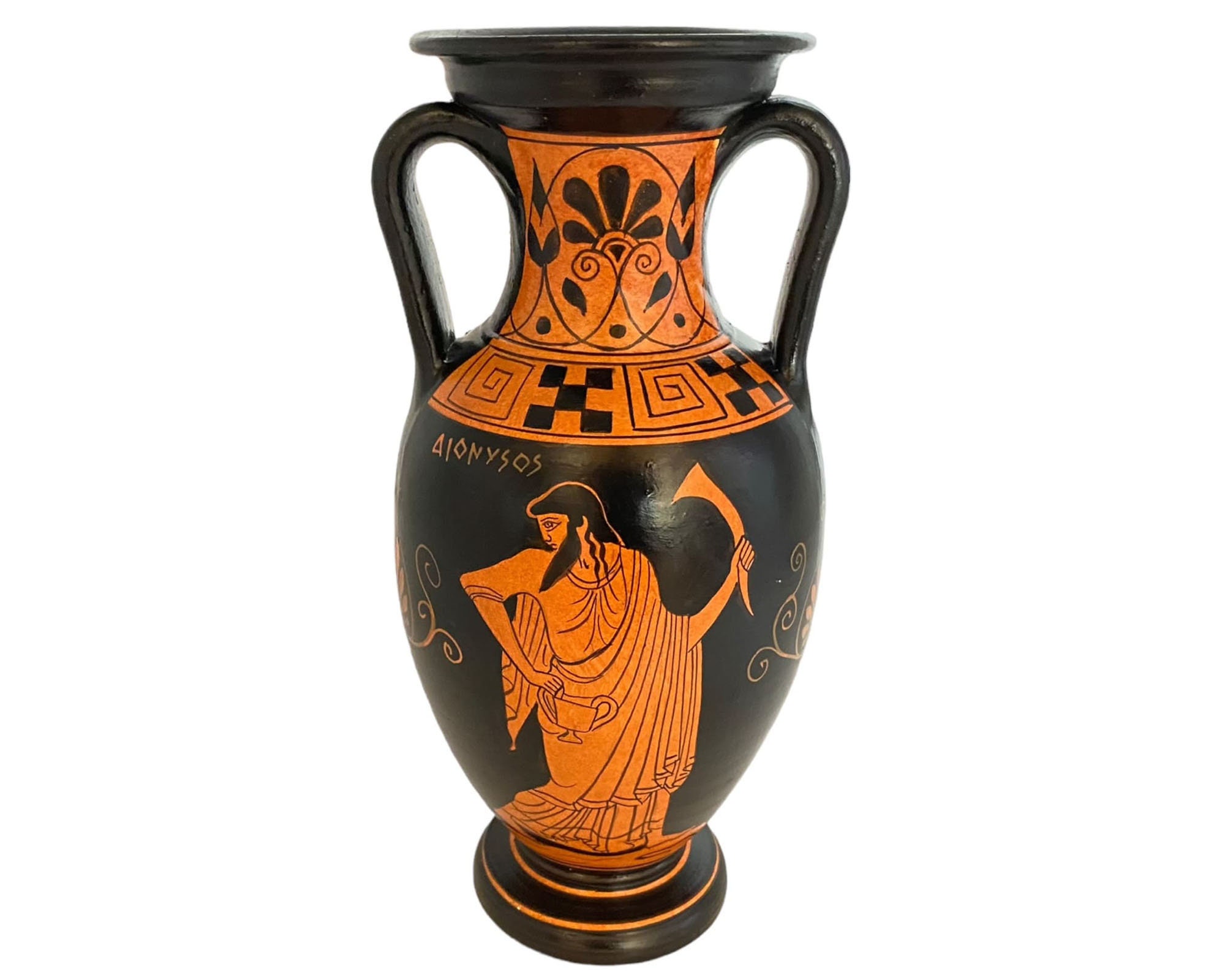 Vase Décoratif En Travertin Rouge Style Amphore Jar - Hauteur 12 Cm, Diamètre 14 Cm, Fabriqué En Italie, Neuf