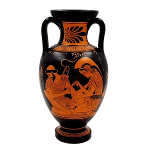 Ancient Greek Vase 22cm,Red figure Amphora,Achilles with Patroclus,Zeus with Ganymede