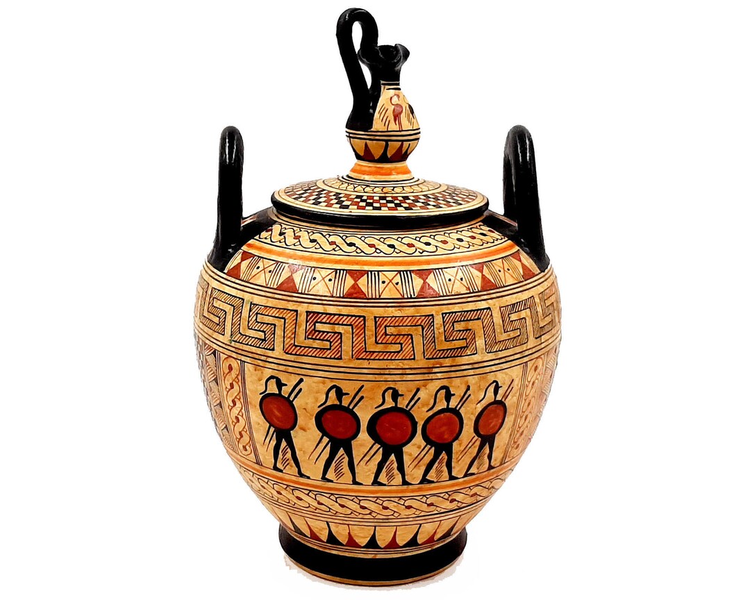 Ancient Greek Canister 23cm With Lid Geometric Art Pottery Etsy