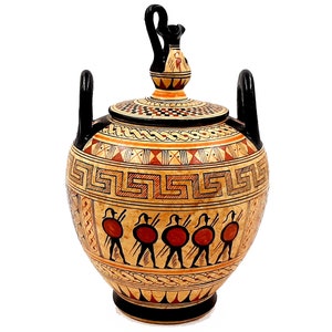 Ancient Greek Canister 23cm with lid, Geometric Art Pottery