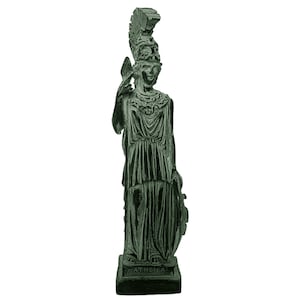 Greek Goddess Athena Statue, Green Plaster Cast Sculpture 26,5cm