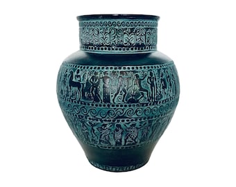 Greek Pithari,Relief terracotta,Pottery Vase 21cm,Ancient Greek Mythology Scenses