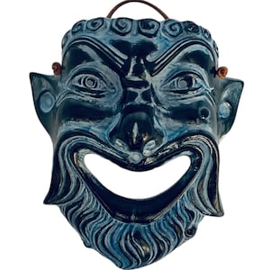 Ancient Greek Theater Satyr Pan Mask,Relief terracotta, wall Decor 14x13cm