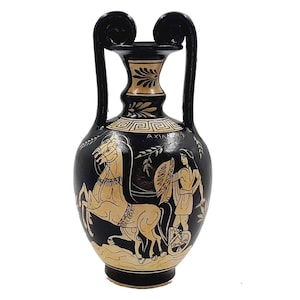 Greek White figure Amphora,Pot 24cm,Achilles and God Zeus