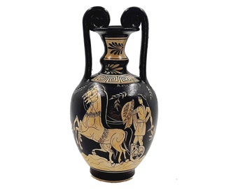 Greek White figure Amphora,Pot 24cm,Achilles and God Zeus