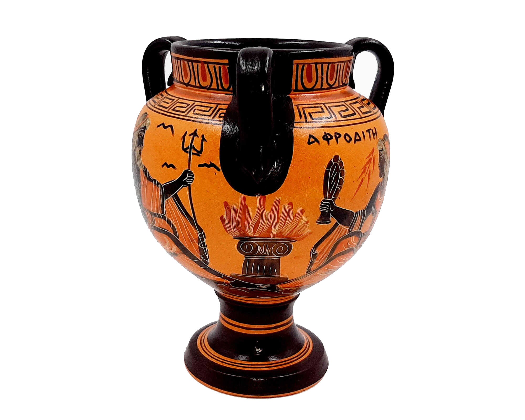 古代ギリシャの花瓶、クラテル（直径17cm）、ポセイドン神と