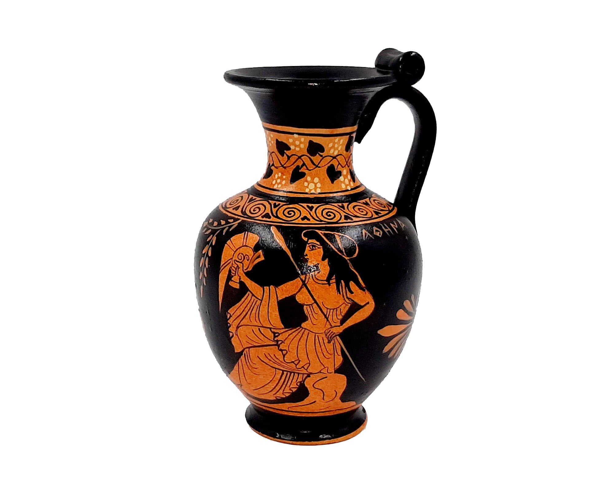 Ancient Greek Vase 13cm,red Figure Oinochoe,showing Goddess Athena