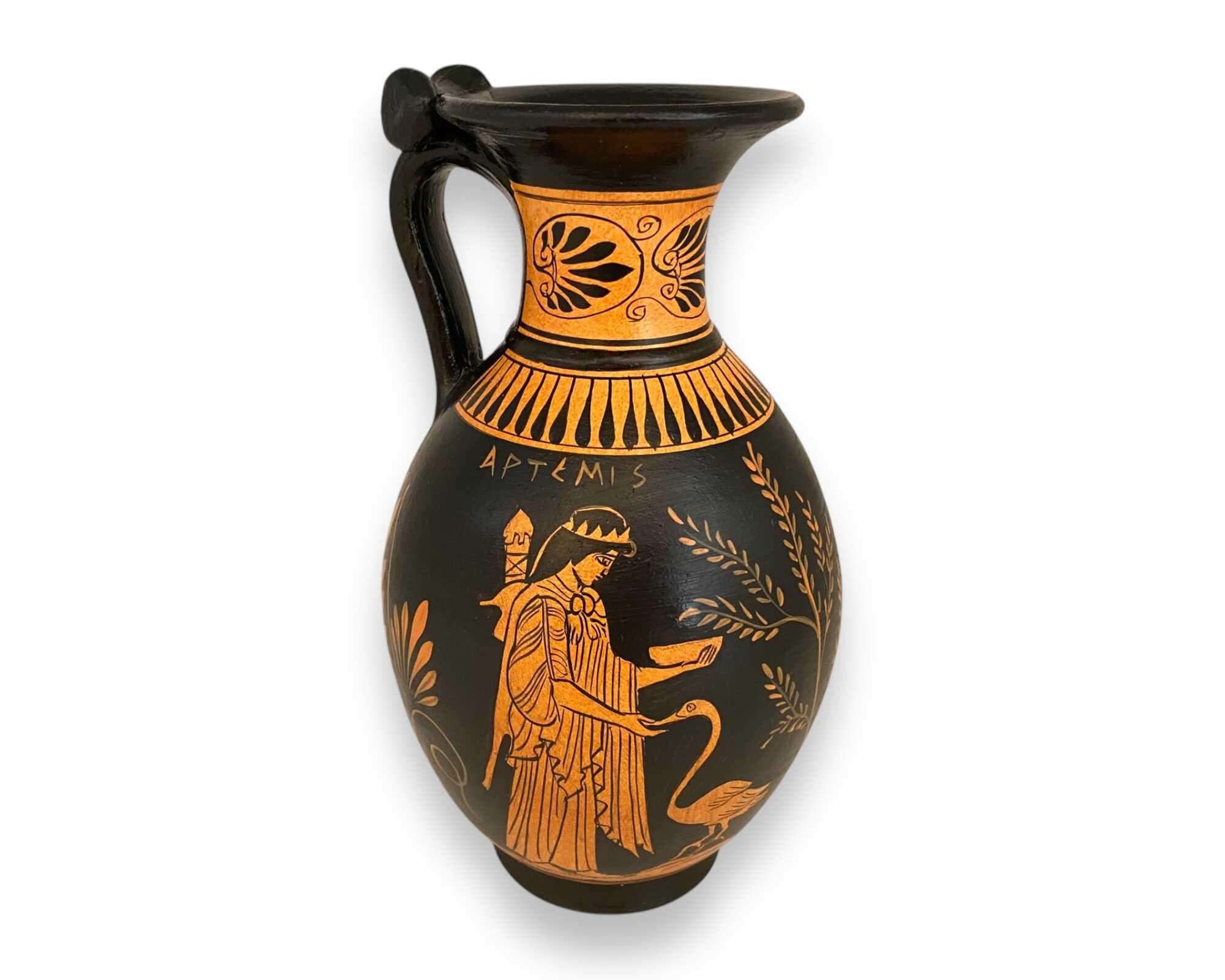 Goddes Artemis, Oedipus With Sphinx,ancient Greek Vase 22cm,red