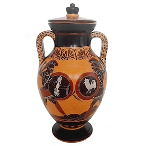 Ajax vs Hector over Patoclus Body,Black figure pottery, lid Amphora 24cm