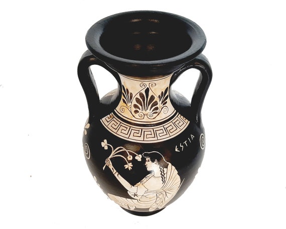 ギリシャ陶器の花瓶、高さ22cm、白像、女神ヘスティアと神ゼウス