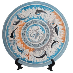 Ancient Greek Ceramic Plate 24cm,Minoan art Pottery