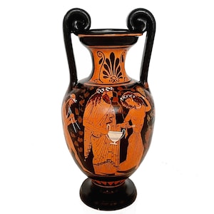 Red figure Amphora Vase 25cm,God Dionysus with Satyrs and Manaeds