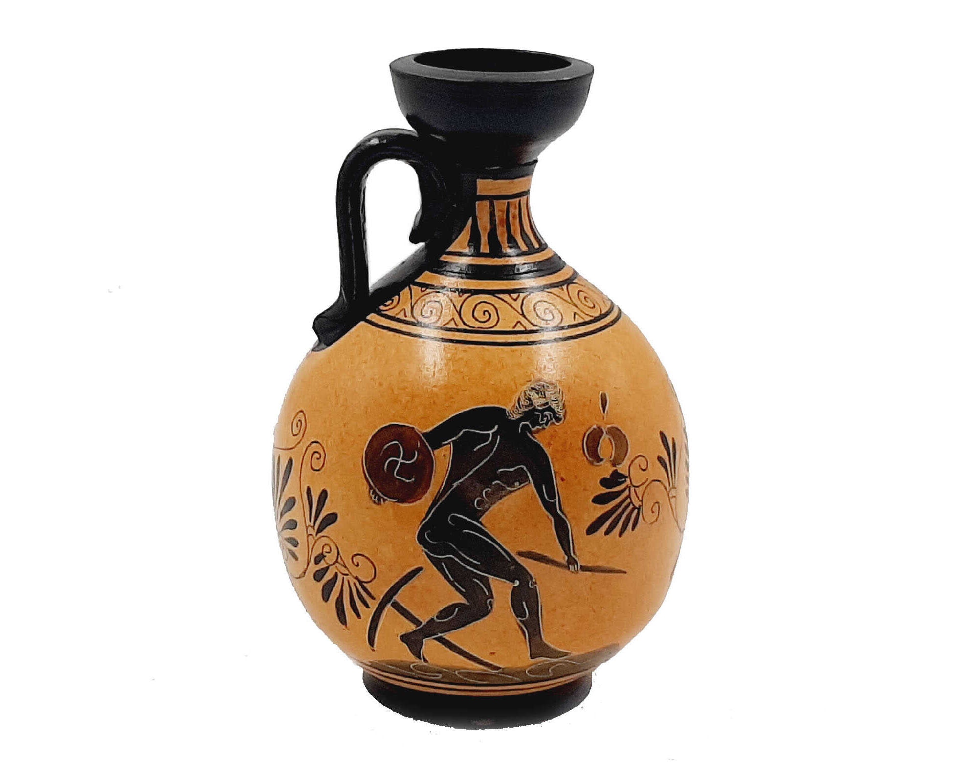 ヴィンテージ　ギリシャ陶器　インテリア　雑貨 古代ギリシャの陶器の壺 17 cm、古代オリンピックのテーマを表現